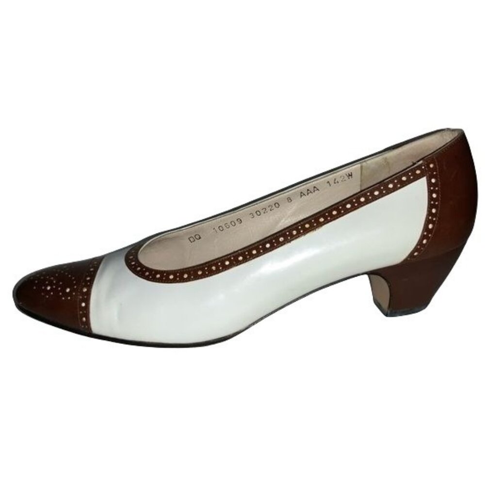 Vintage Ferragamo Womens Brown & Cream Leather Pumps Size 8 AAA